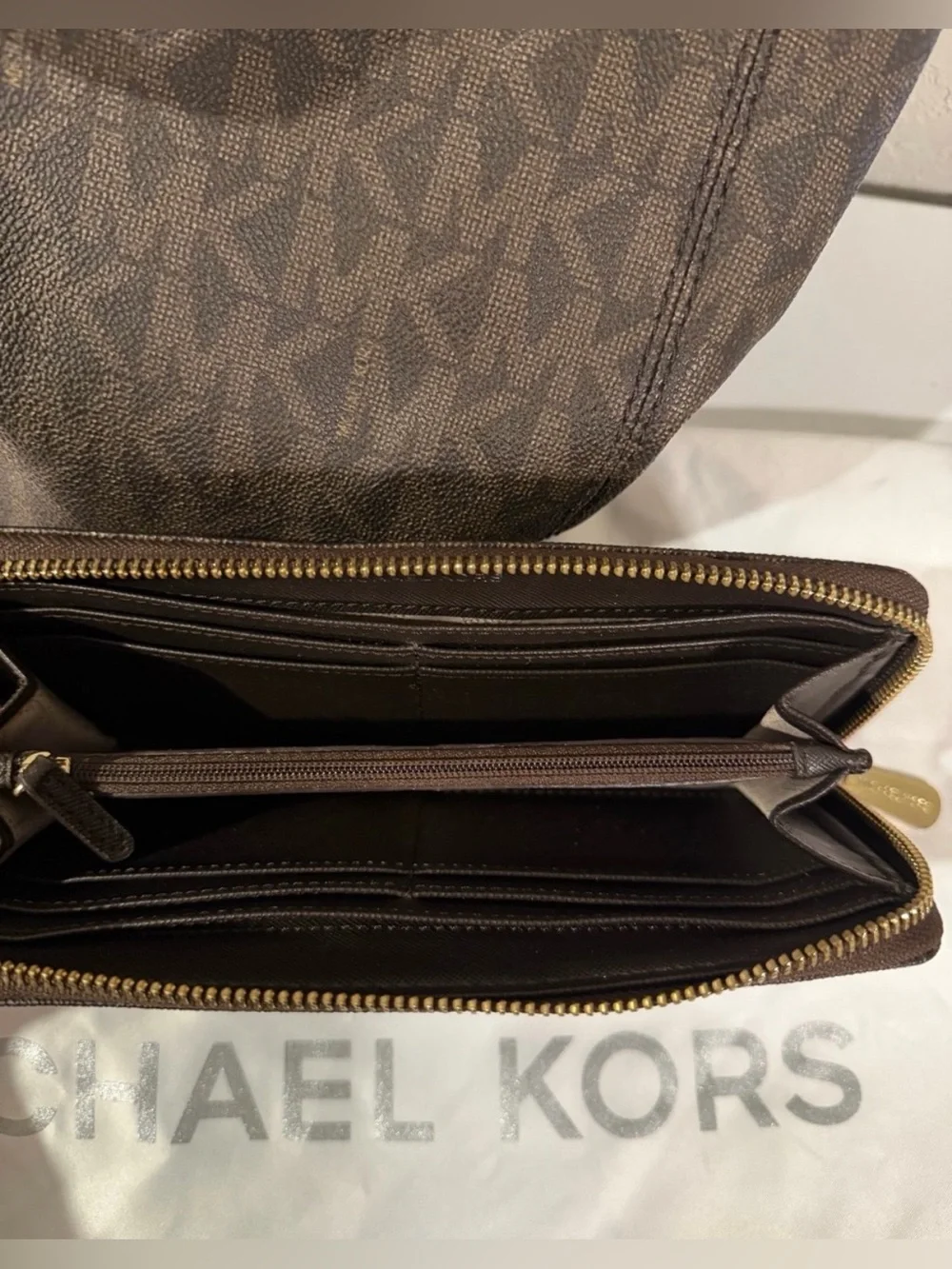 Michael Kors Dark Brown MK Monogram Tote with Zip Wallet